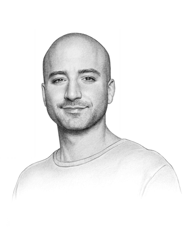 Black and white portrait sketch of Ben